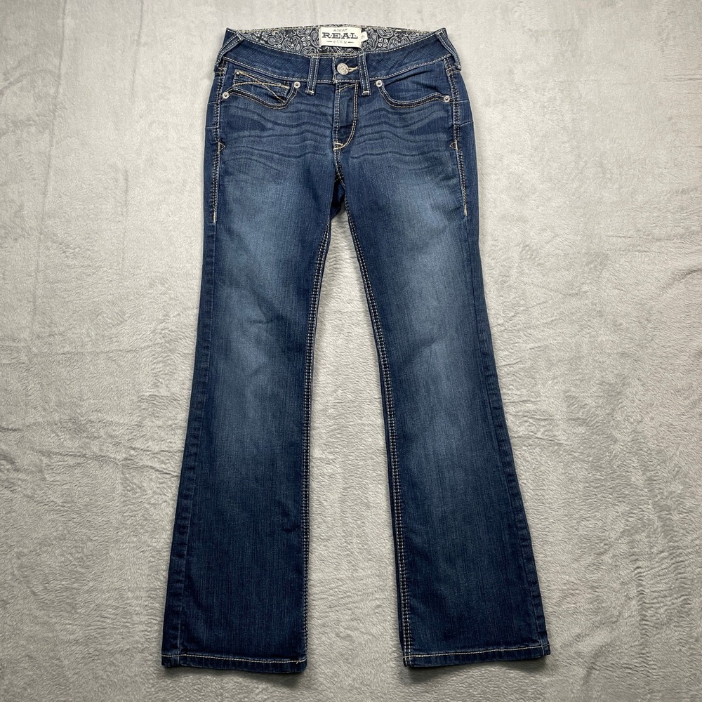 Ariat REAL Denim Jeans Women 27S Blue Bootcut Dark Wash Mid Rise Contrast Stitch
